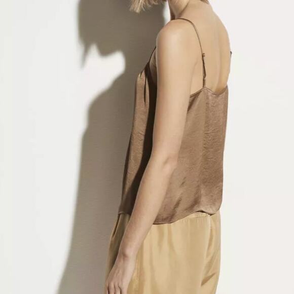 NWT Vince‎ Brown Satin Pleat Front Cami Top - Picture 3 of 8